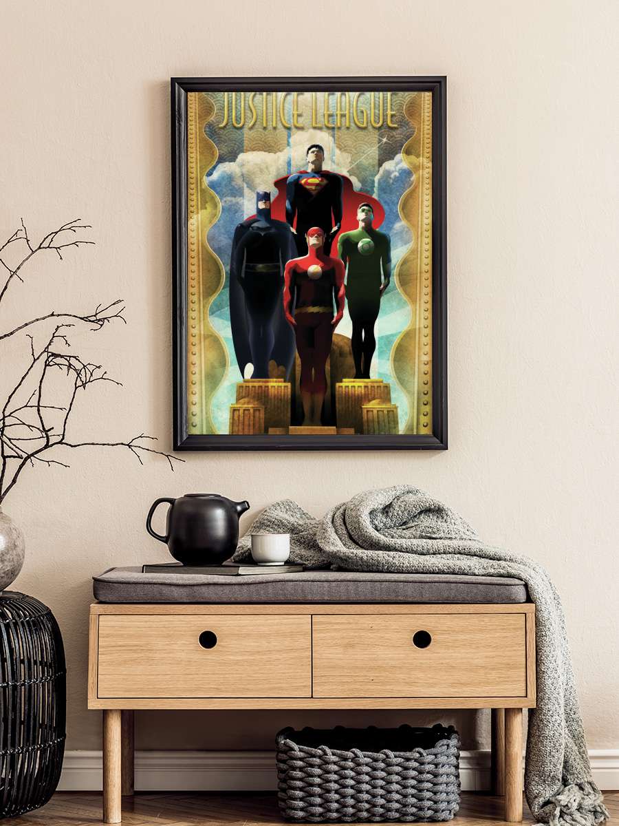 Justice League - Gold Border Film Poster Tablo Siyah Çerçeveli Yüksek Kalite Film Duvar Tablo