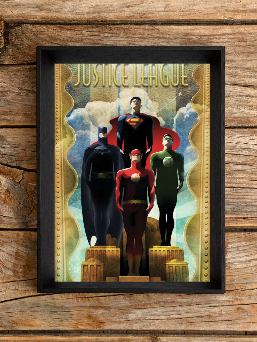 Justice League - Gold Border Film Poster Tablo Siyah Çerçeveli Yüksek Kalite Film Duvar Tablo