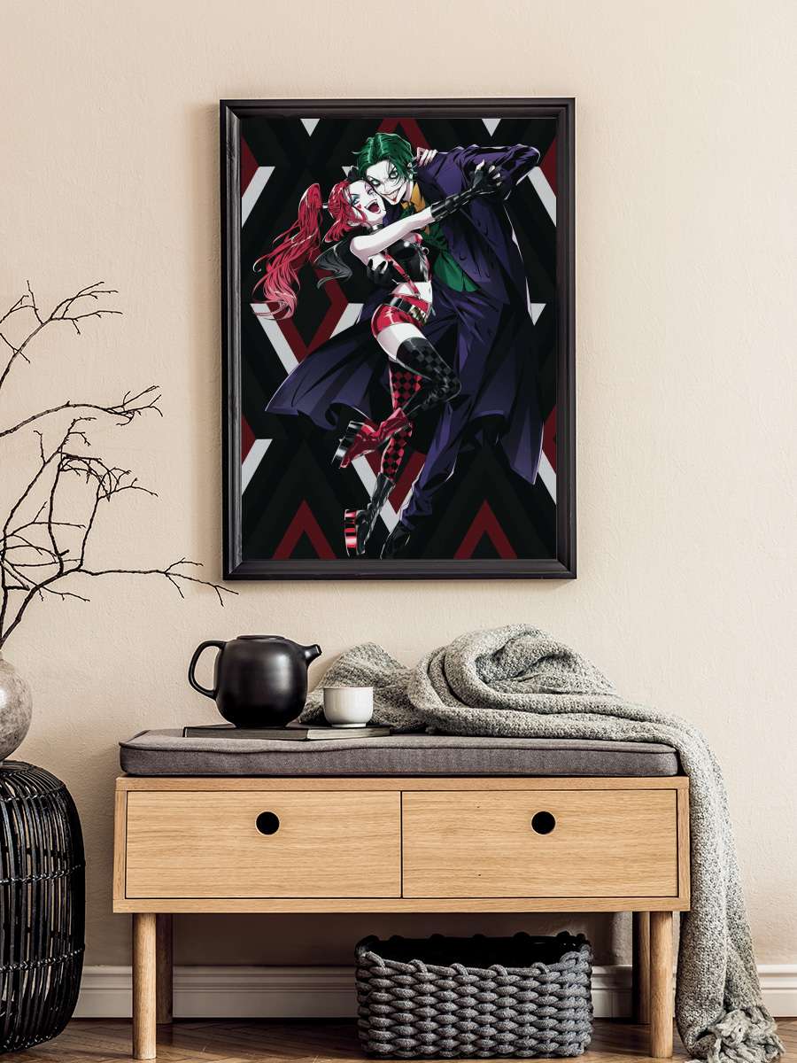 Joker and Harley - Manga Film Poster Tablo Siyah Çerçeveli Yüksek Kalite Film Duvar Tablo