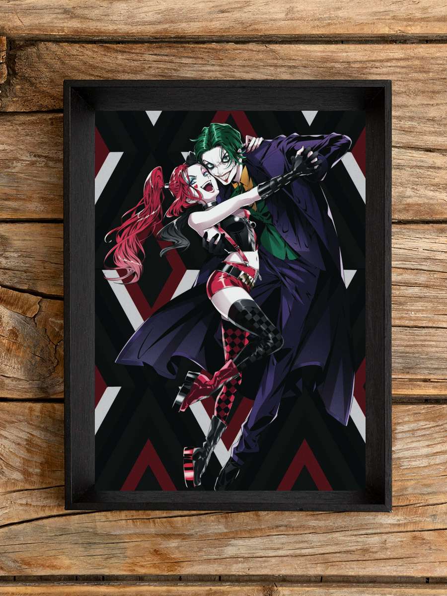 Joker and Harley - Manga Film Poster Tablo Siyah Çerçeveli Yüksek Kalite Film Duvar Tablo