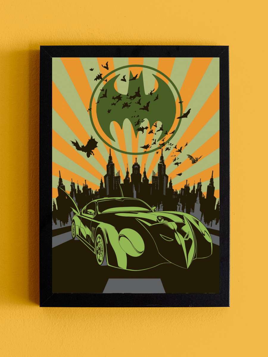 Batmobile in Gotham Film Poster Tablo Siyah Çerçeveli Yüksek Kalite Film Duvar Tablo