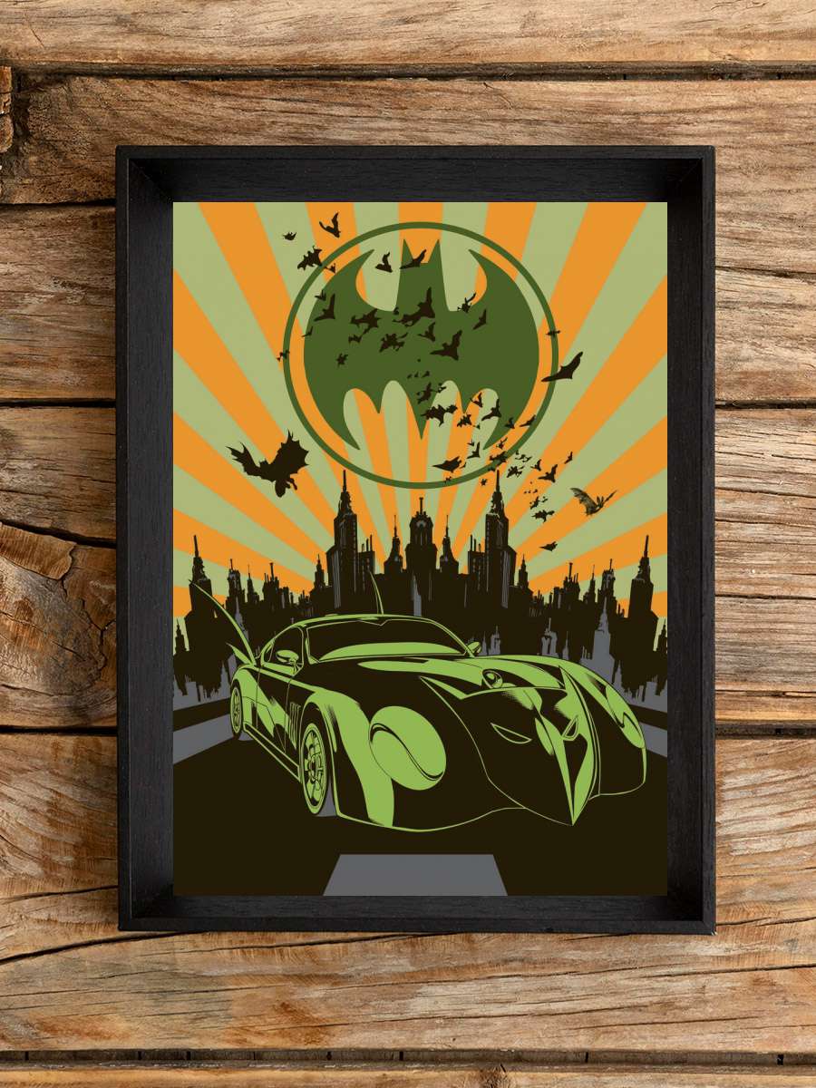 Batmobile in Gotham Film Poster Tablo Siyah Çerçeveli Yüksek Kalite Film Duvar Tablo