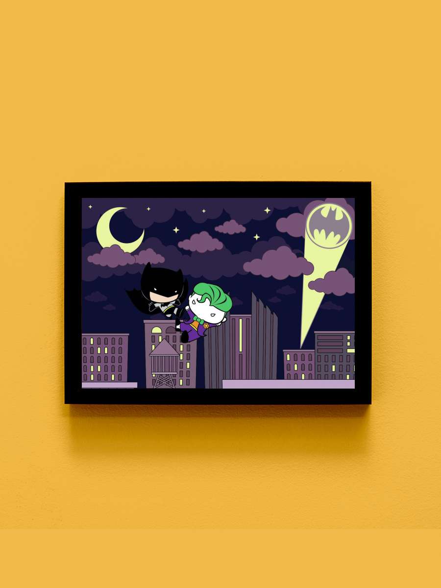 Batman and Joker - Chibi Film Poster Tablo Siyah Çerçeveli Yüksek Kalite Film Duvar Tablo