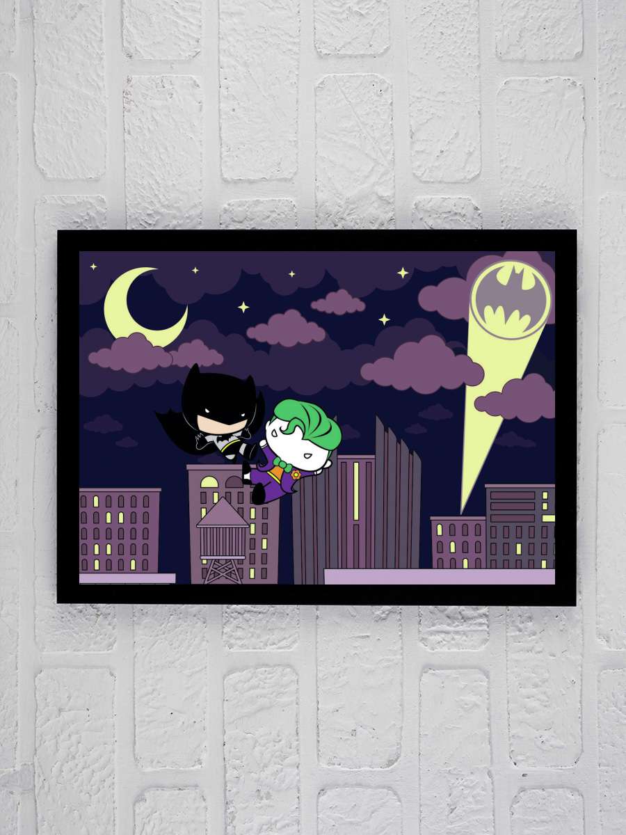 Batman and Joker - Chibi Film Poster Tablo Siyah Çerçeveli Yüksek Kalite Film Duvar Tablo