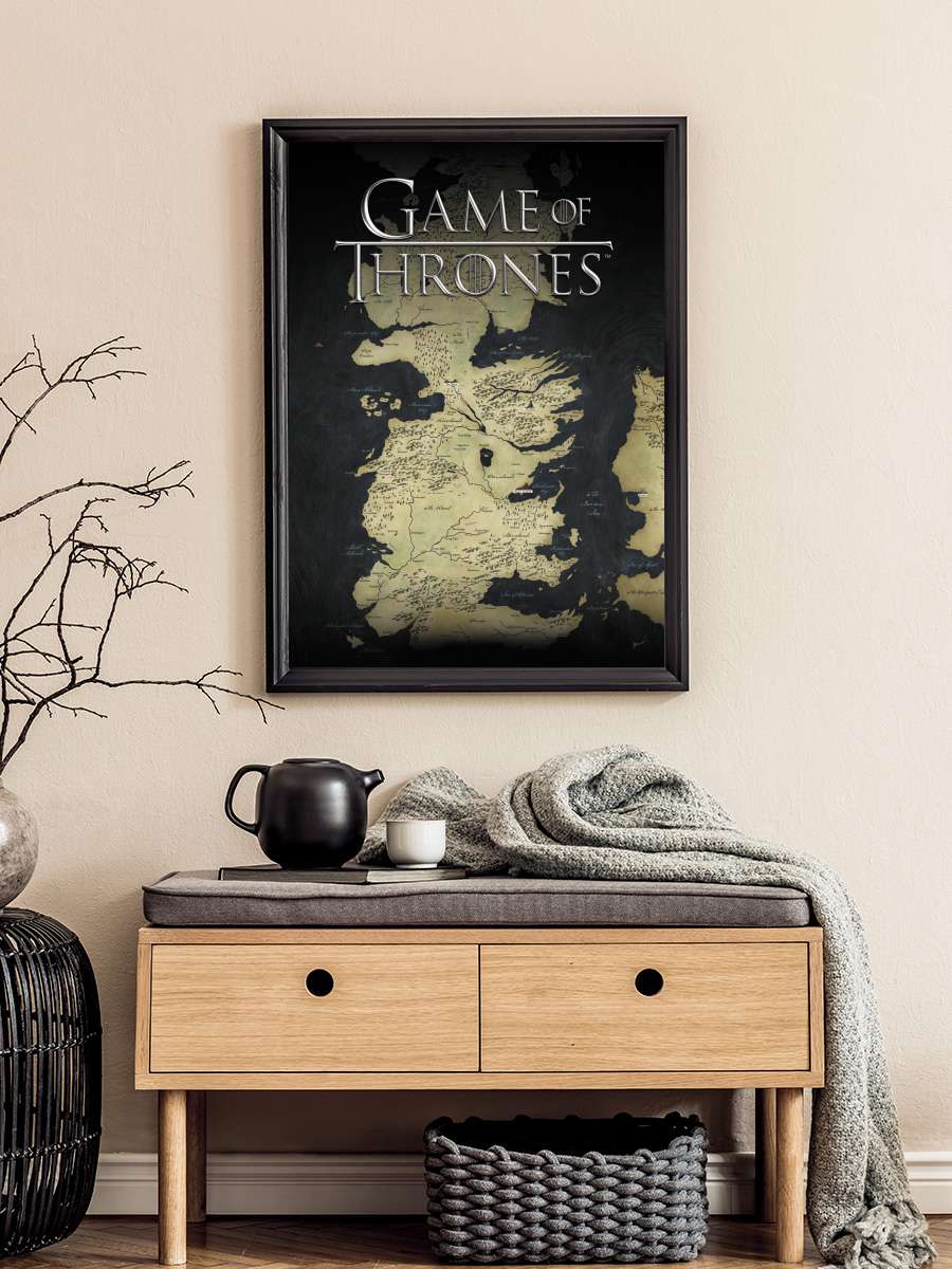 Game of Thrones - Westeros map Film Poster Tablo Siyah Çerçeveli Yüksek Kalite Film Duvar Tablo