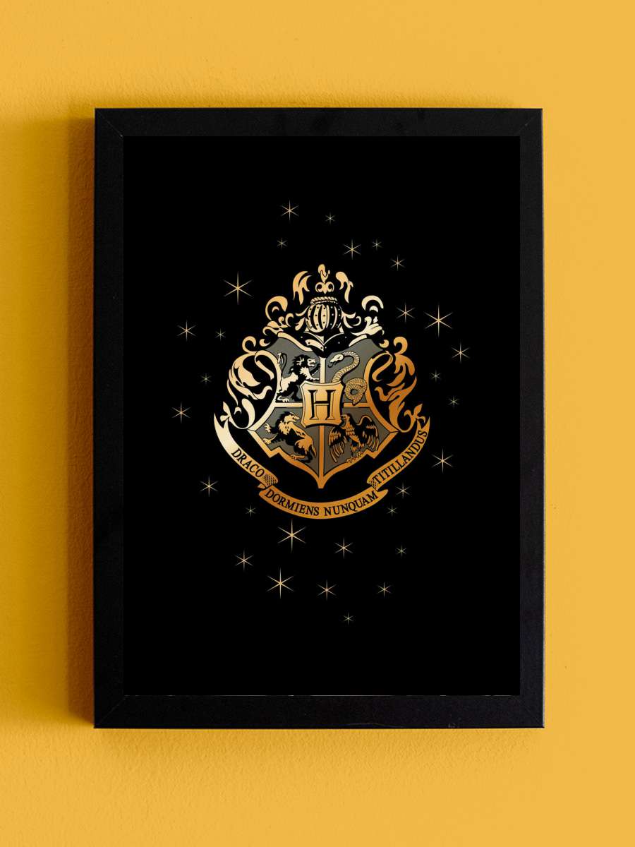 Hogwarts Golden Emblem Film Poster Tablo Siyah Çerçeveli Yüksek Kalite Film Duvar Tablo