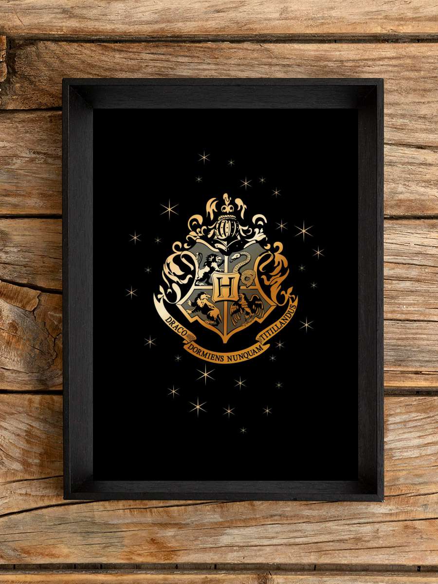 Hogwarts Golden Emblem Film Poster Tablo Siyah Çerçeveli Yüksek Kalite Film Duvar Tablo