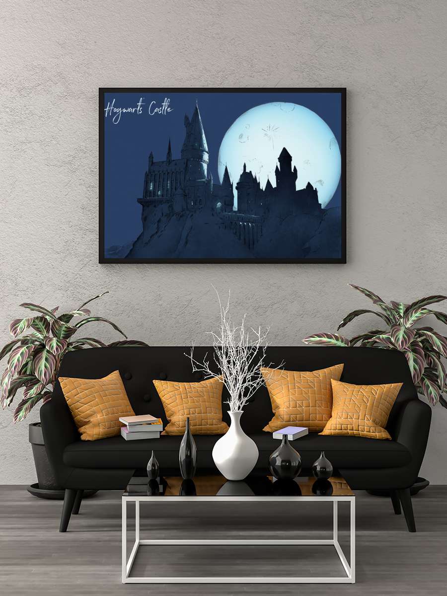 Harry Potter - Hogwarts Castlle Film Poster Tablo Siyah Çerçeveli Yüksek Kalite Film Duvar Tablo