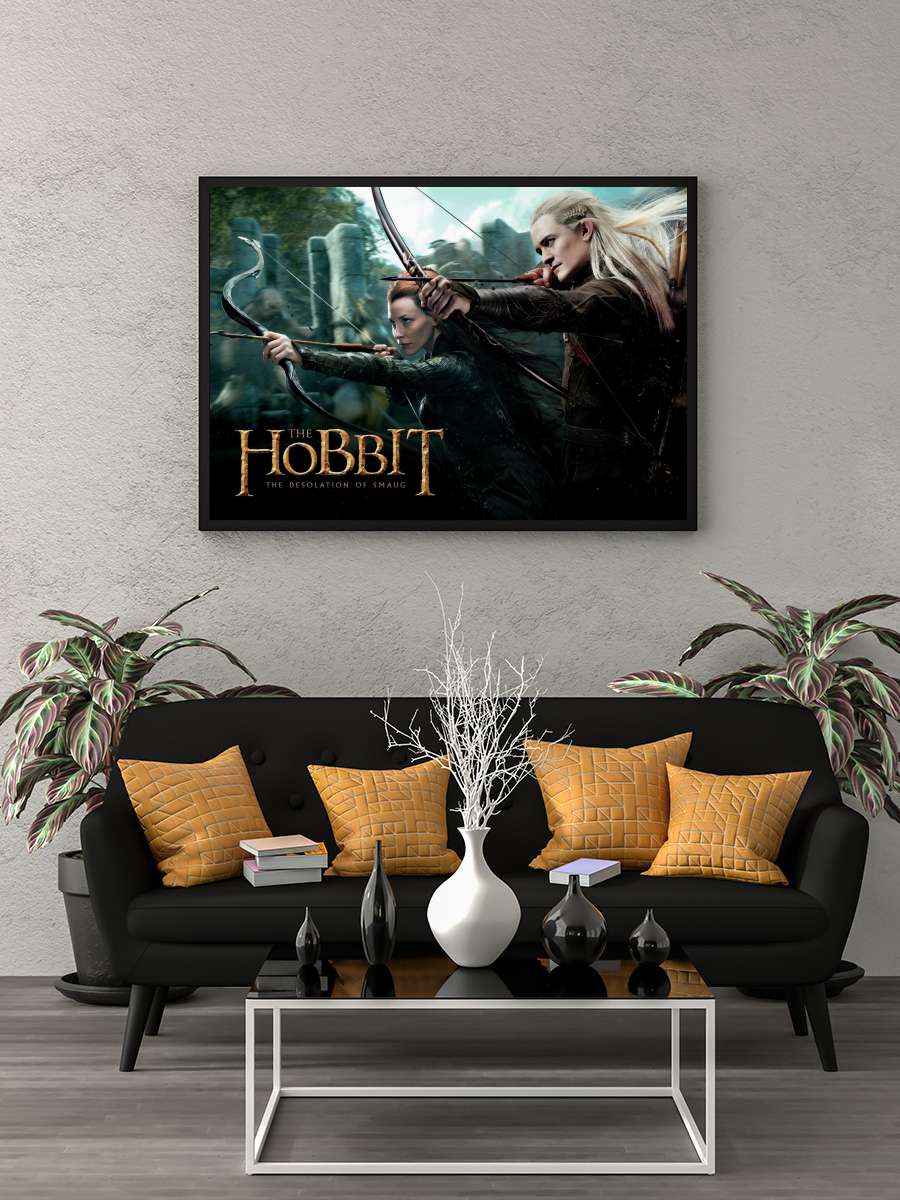 Hobbit - Legolas and Tauriel Film Poster Tablo Siyah Çerçeveli Yüksek Kalite Film Duvar Tablo