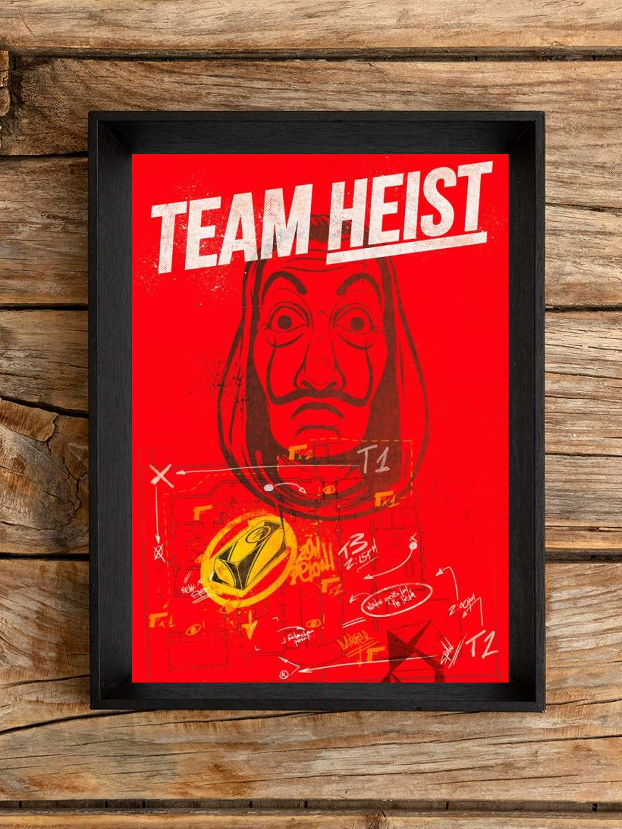 Money Heist (La Casa De Papel) - Team Film Poster Tablo Siyah Çerçeveli Yüksek Kalite Film Duvar Tablo