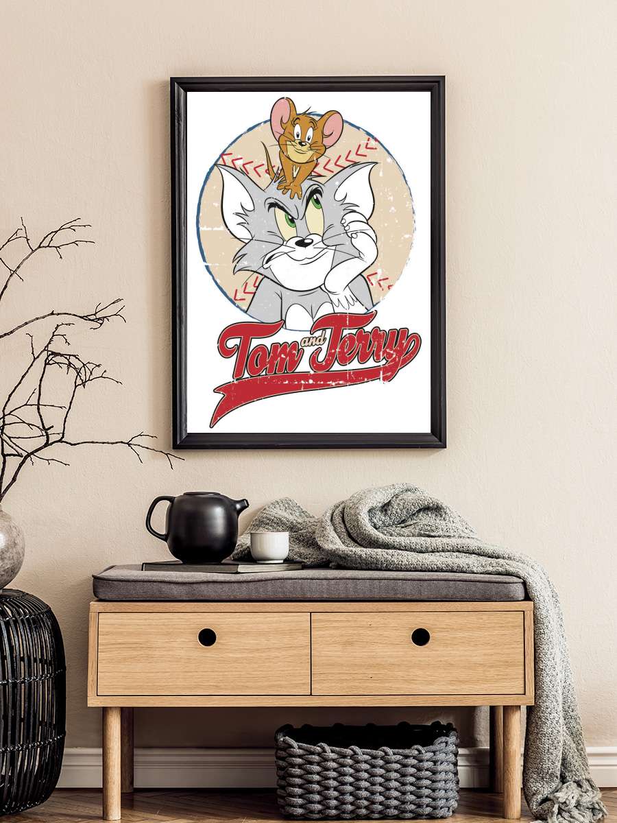 Tom & Jerry - Baseball Film Poster Tablo Siyah Çerçeveli Yüksek Kalite Film Duvar Tablo