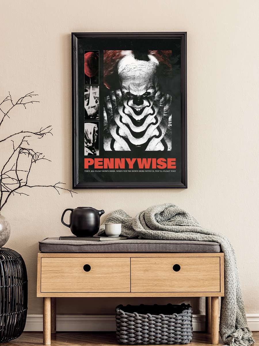 IT - Pennywise Film Poster Tablo Siyah Çerçeveli Yüksek Kalite Film Duvar Tablo