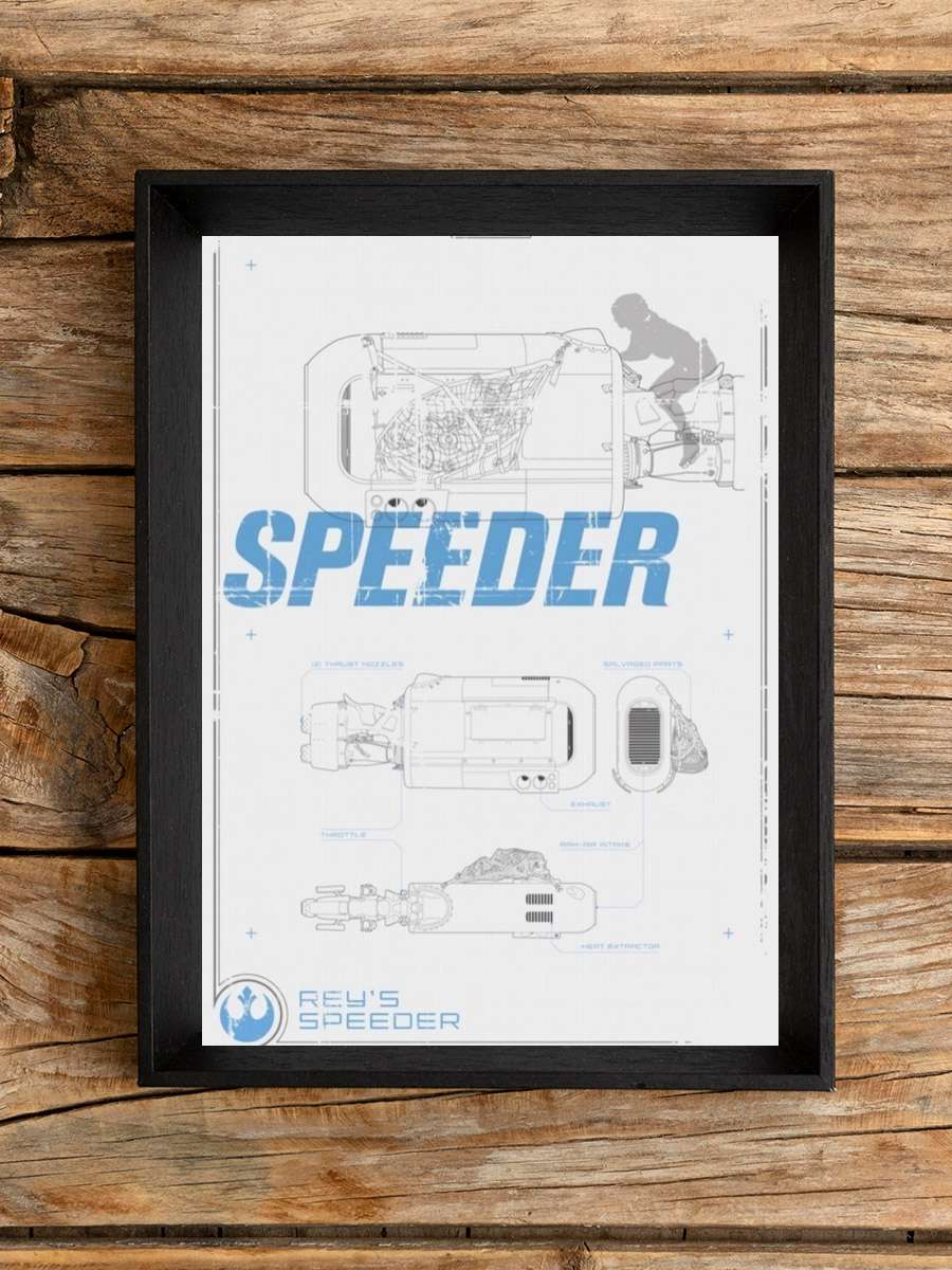 Star Wars - Rey's Speeder Film Poster Tablo Siyah Çerçeveli Yüksek Kalite Film Duvar Tablo