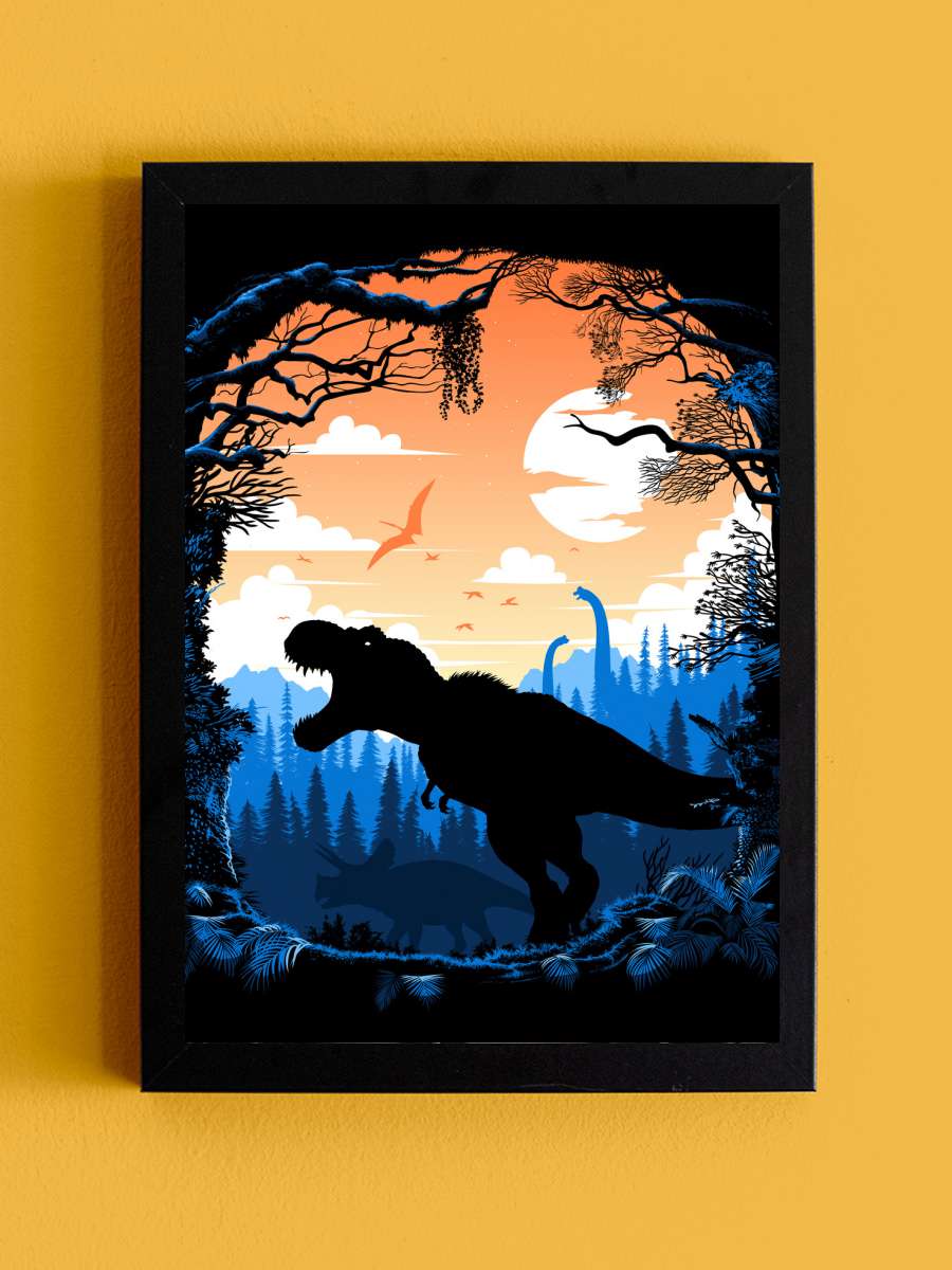 T-Rex Film Poster Tablo Siyah Çerçeveli Yüksek Kalite Film Duvar Tablo