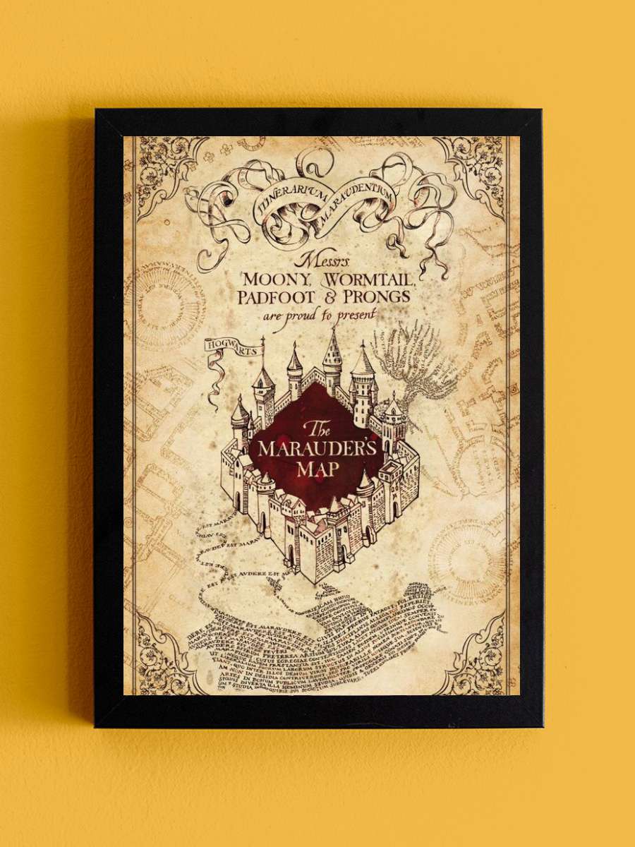 Harry Potter - Marauders Map Film Poster Tablo Siyah Çerçeveli Yüksek Kalite Film Duvar Tablo