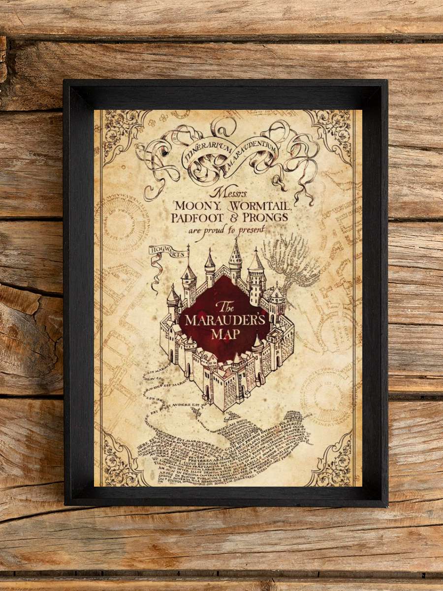 Harry Potter - Marauders Map Film Poster Tablo Siyah Çerçeveli Yüksek Kalite Film Duvar Tablo