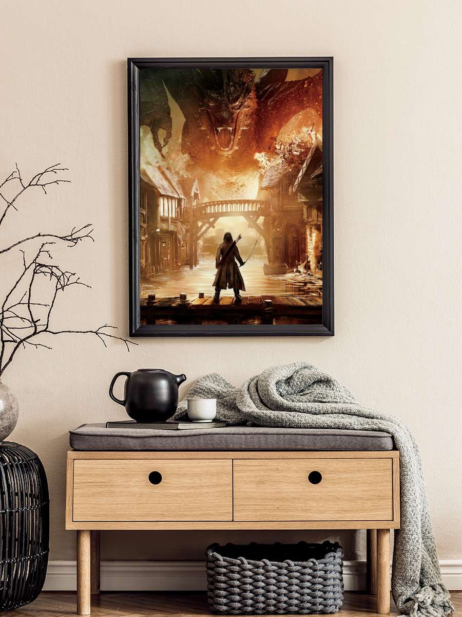 The Hobbit - Smaug Film Poster Tablo Siyah Çerçeveli Yüksek Kalite Film Duvar Tablo