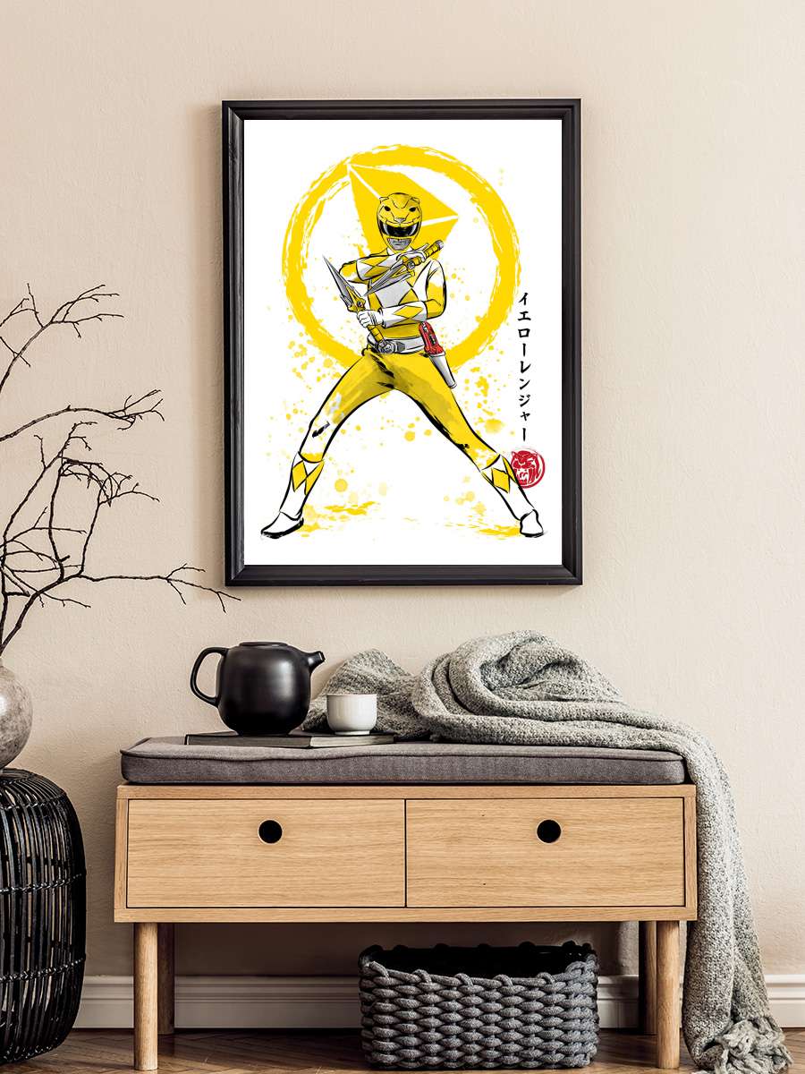 Yellow ranger sumi e Film Poster Tablo Siyah Çerçeveli Yüksek Kalite Film Duvar Tablo