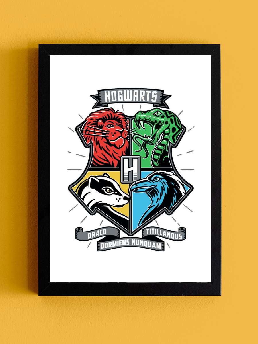 Harry Potter - Hogwarts houses Film Poster Tablo Siyah Çerçeveli Yüksek Kalite Film Duvar Tablo