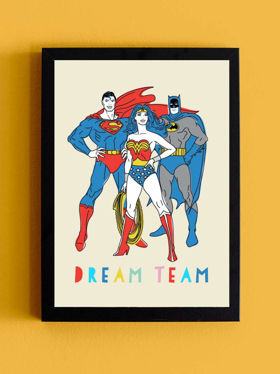 Justice League - Dream Team Film Poster Tablo Siyah Çerçeveli Yüksek Kalite Film Duvar Tablo