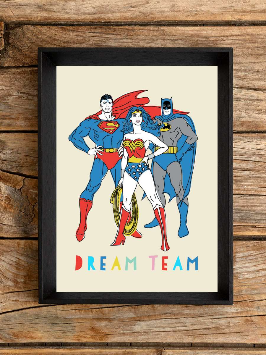 Justice League - Dream Team Film Poster Tablo Siyah Çerçeveli Yüksek Kalite Film Duvar Tablo