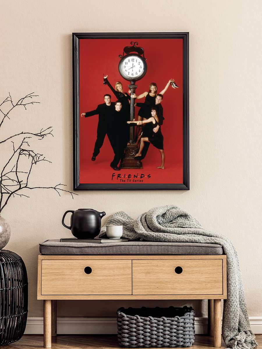 Friends - Red wall clock Film Poster Tablo Siyah Çerçeveli Yüksek Kalite Film Duvar Tablo