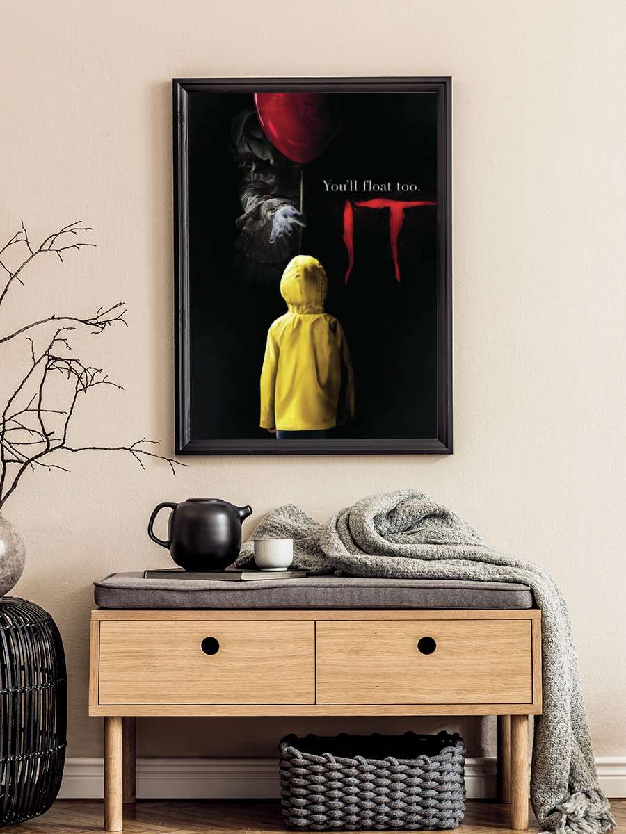 IT - You'll float too Film Poster Tablo Siyah Çerçeveli Yüksek Kalite Film Duvar Tablo