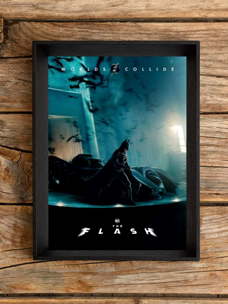 The Flash - Batman & Batmobile Film Poster Tablo Siyah Çerçeveli Yüksek Kalite Film Duvar Tablo