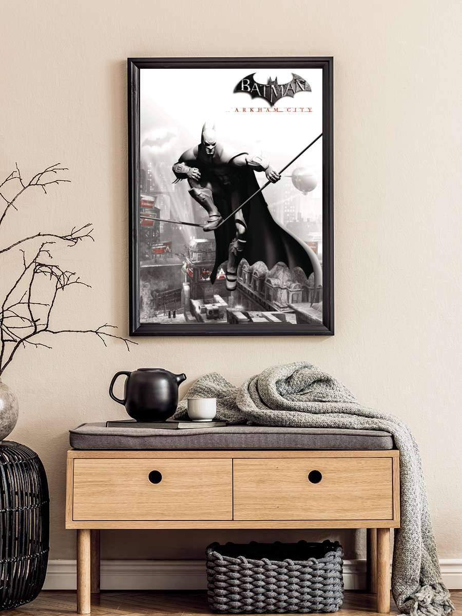 Batman Arkham City Film Poster Tablo Siyah Çerçeveli Yüksek Kalite Film Duvar Tablo