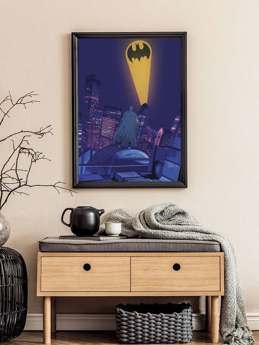 Batman - Night Sky Logo Film Poster Tablo Siyah Çerçeveli Yüksek Kalite Film Duvar Tablo