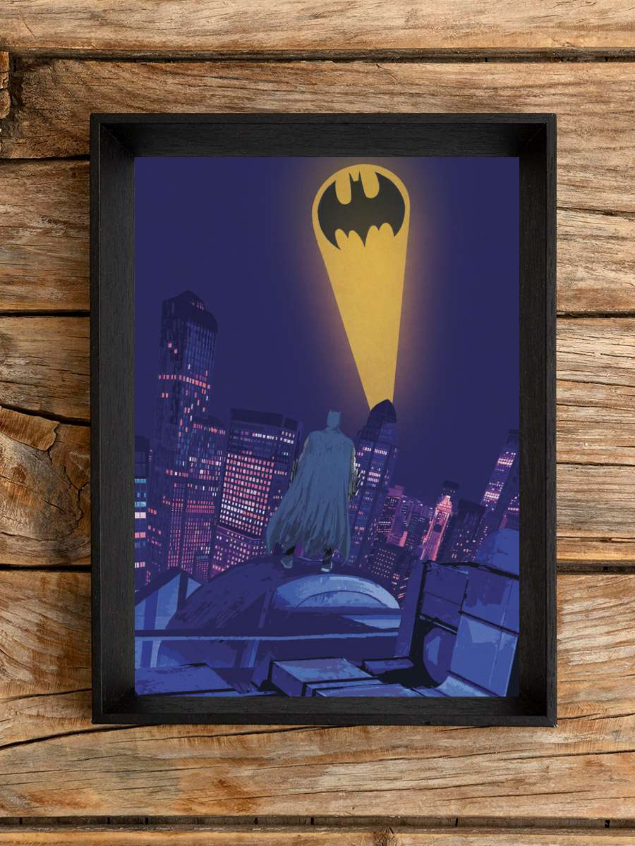 Batman - Night Sky Logo Film Poster Tablo Siyah Çerçeveli Yüksek Kalite Film Duvar Tablo