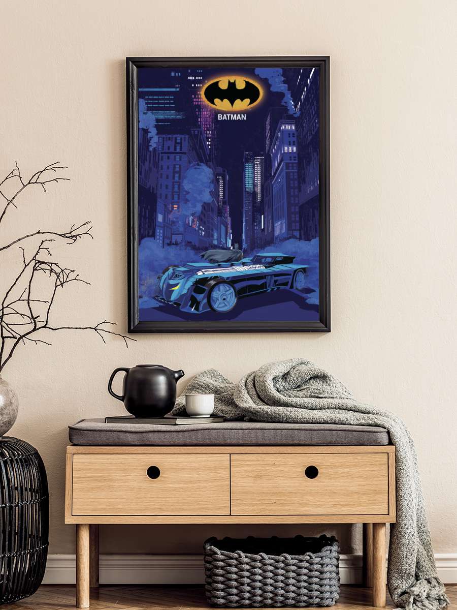 Batman - Night Batmobil Film Poster Tablo Siyah Çerçeveli Yüksek Kalite Film Duvar Tablo