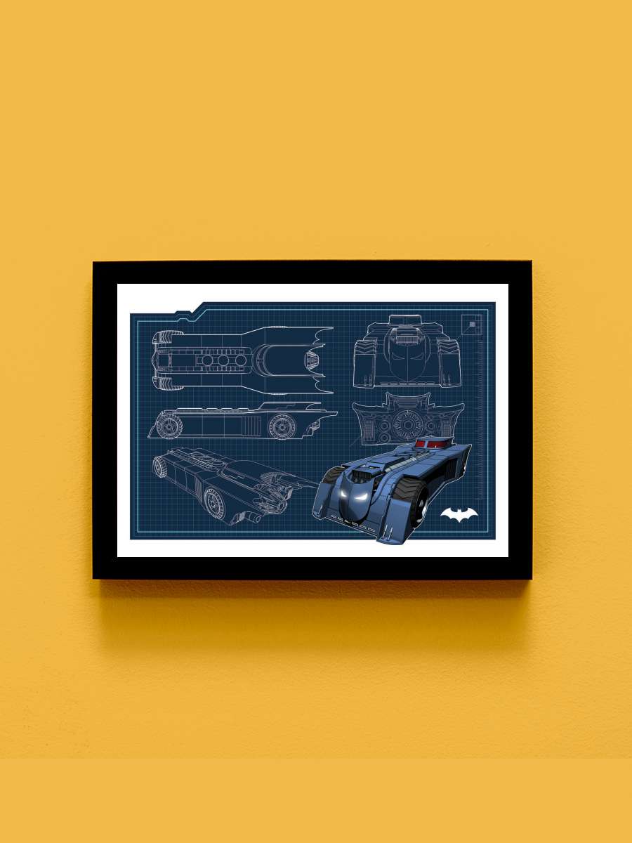 Batmobil - Blueprint Film Poster Tablo Siyah Çerçeveli Yüksek Kalite Film Duvar Tablo