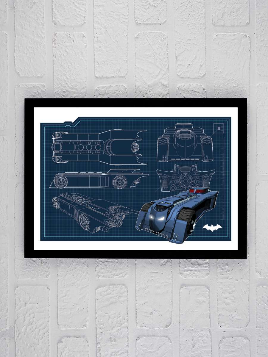 Batmobil - Blueprint Film Poster Tablo Siyah Çerçeveli Yüksek Kalite Film Duvar Tablo