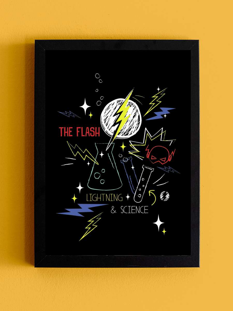 Flash - Lightning & Science Film Poster Tablo Siyah Çerçeveli Yüksek Kalite Film Duvar Tablo