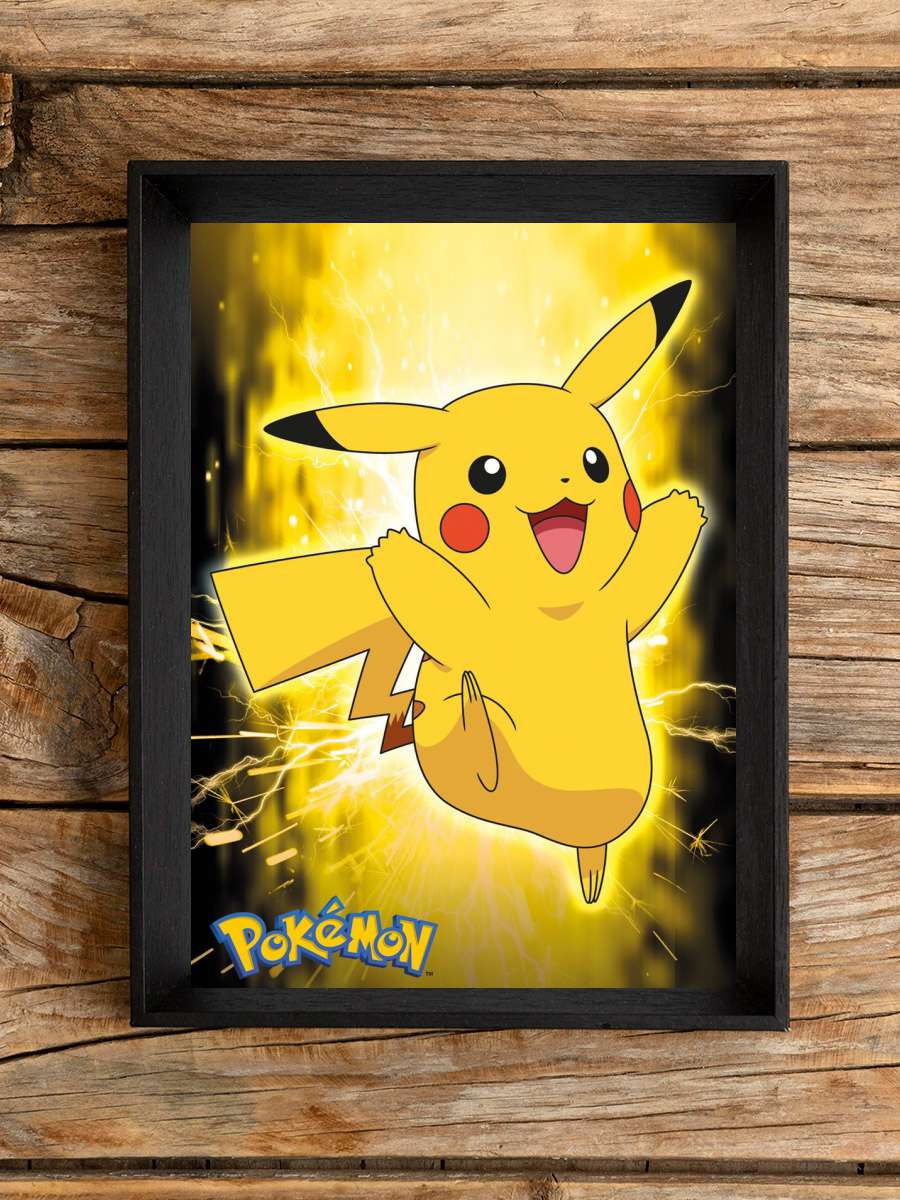 Pokemon - Pikachu Neon Film Poster Tablo Siyah Çerçeveli Yüksek Kalite Film Duvar Tablo