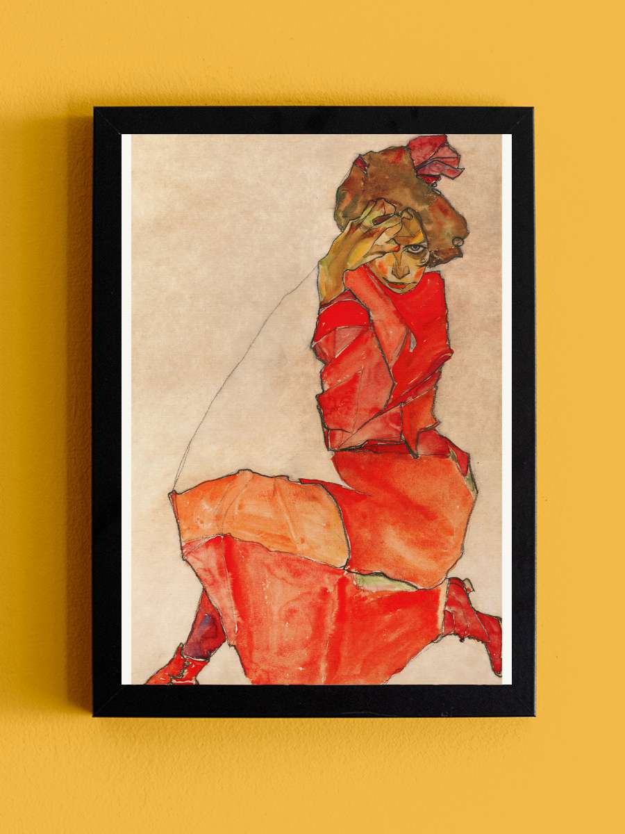 The Lady in Red (Female… (Female Portrait) - Egon Schiele Sanatsal Modern Tablo Siyah Çerçeveli Poster Modern Duvar Tablo