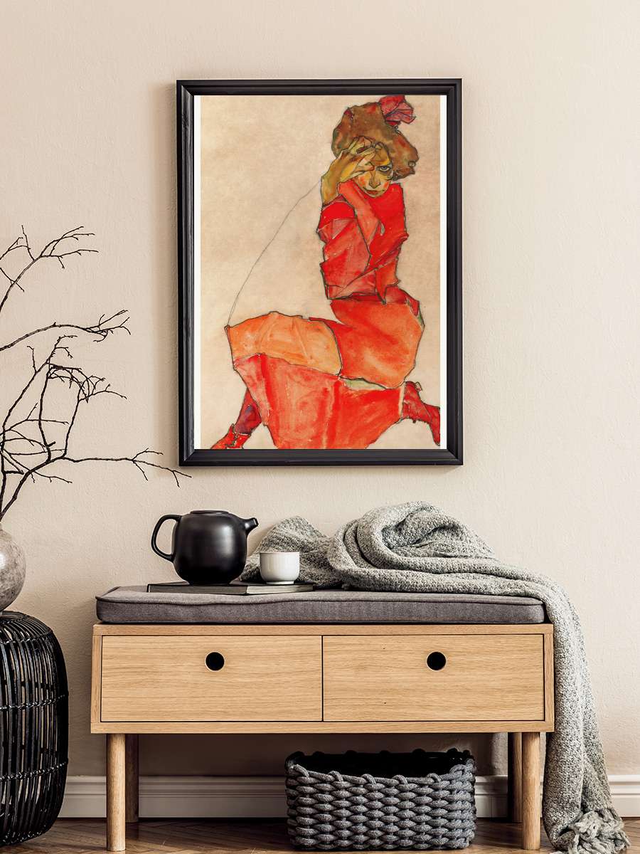 The Lady in Red (Female… (Female Portrait) - Egon Schiele Sanatsal Modern Tablo Siyah Çerçeveli Poster Modern Duvar Tablo