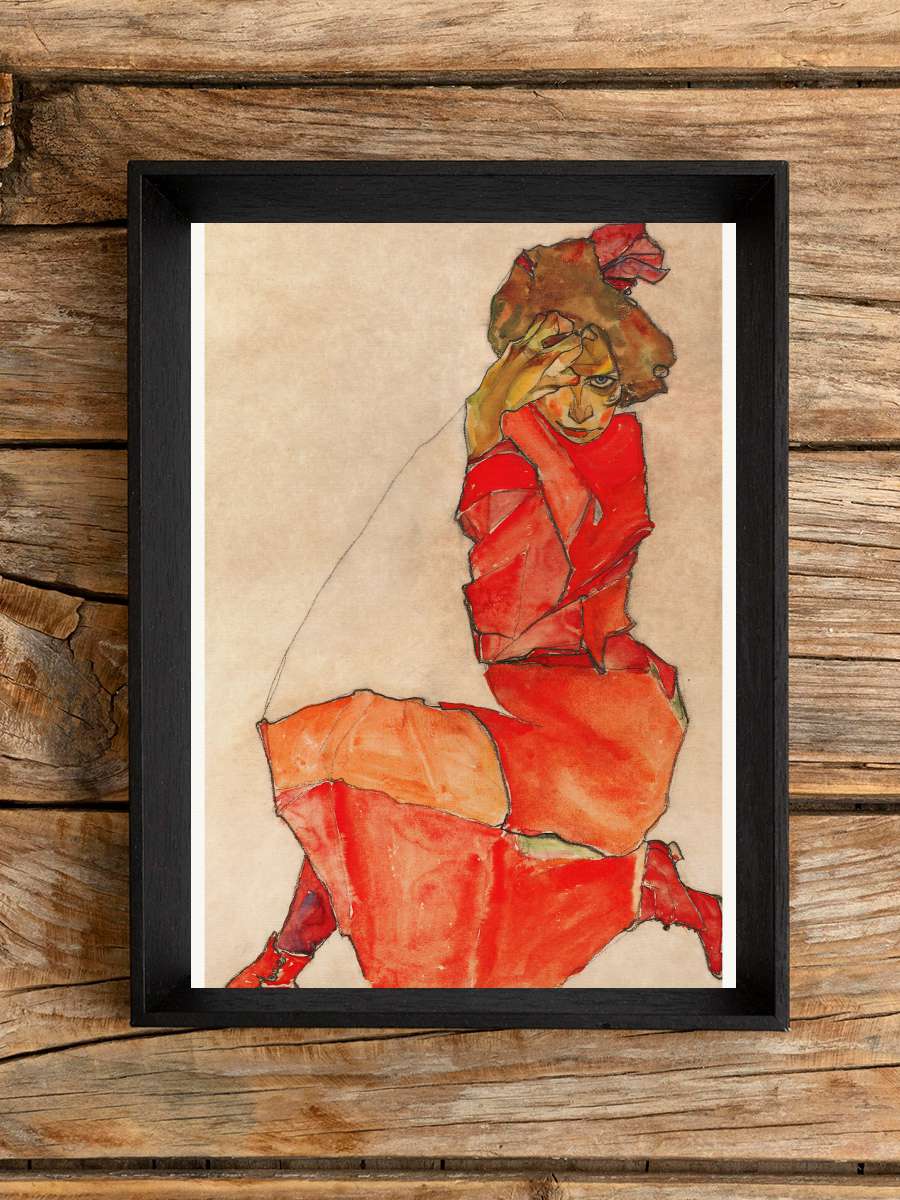 The Lady in Red (Female… (Female Portrait) - Egon Schiele Sanatsal Modern Tablo Siyah Çerçeveli Poster Modern Duvar Tablo