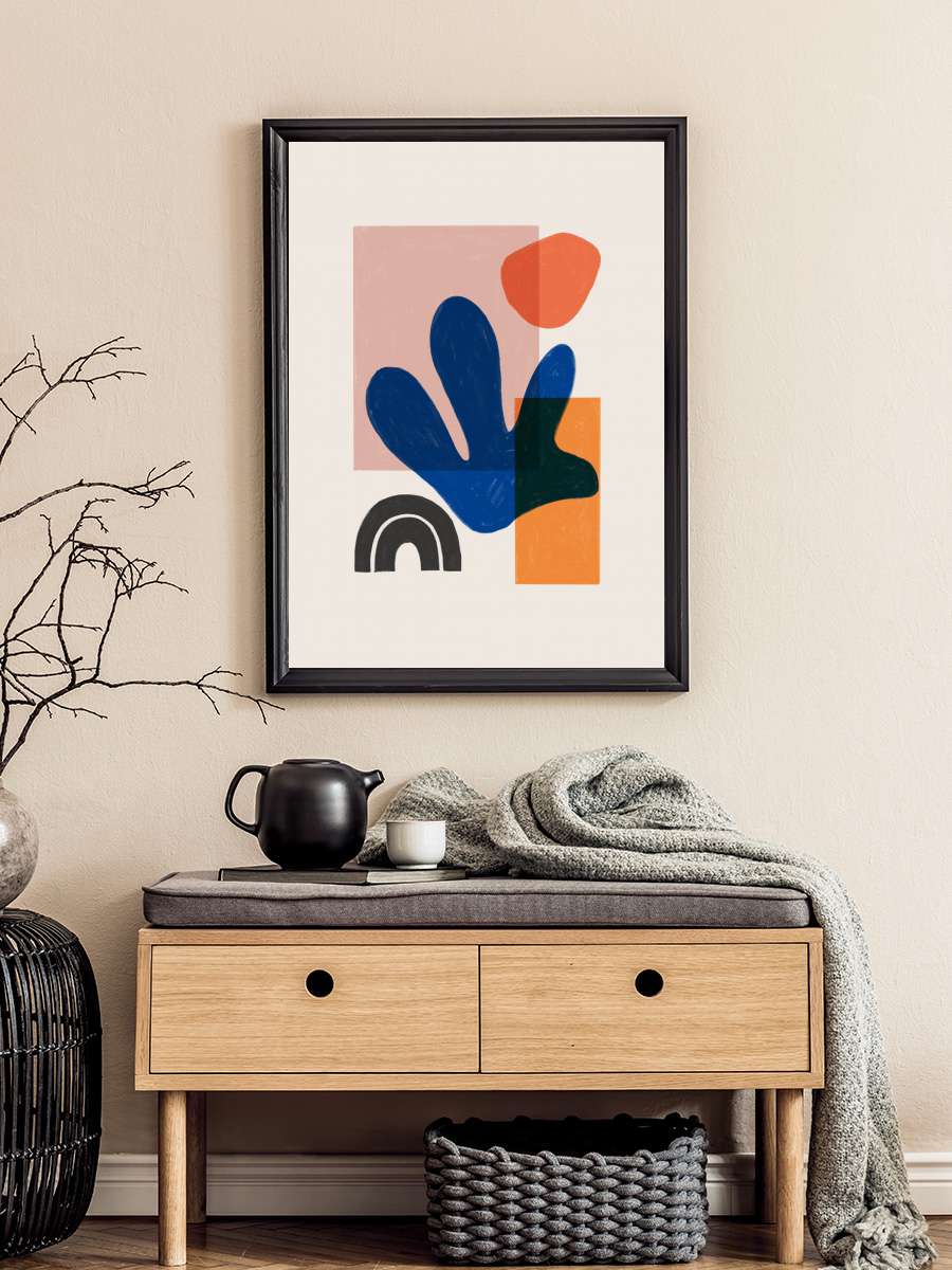 Boho Blue Sanatsal Modern Tablo Siyah Çerçeveli Poster Modern Duvar Tablo