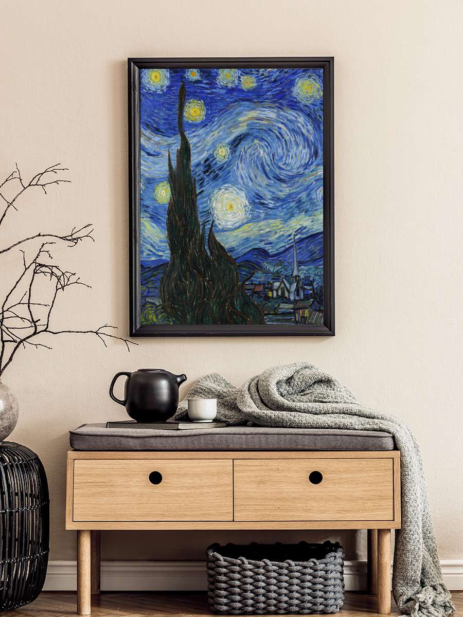 Starry Night Sanatsal Modern Tablo Siyah Çerçeveli Poster Modern Duvar Tablo