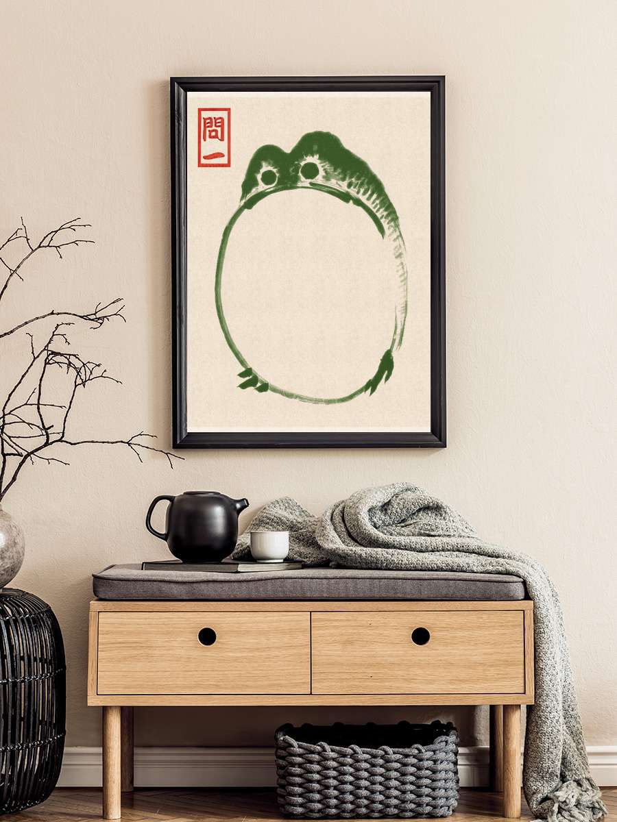 Japanese Grumpy Toad Sanatsal Modern Tablo Siyah Çerçeveli Poster Modern Duvar Tablo