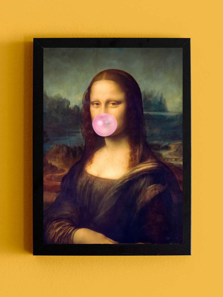 Mona Lisa Bubble Gum - Funny… Funny Minimalist Collage Sanatsal Modern Tablo Siyah Çerçeveli Poster Modern Duvar Tablo