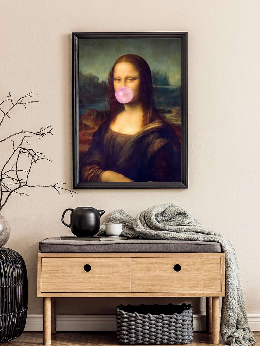 Mona Lisa Bubble Gum - Funny… Funny Minimalist Collage Sanatsal Modern Tablo Siyah Çerçeveli Poster Modern Duvar Tablo