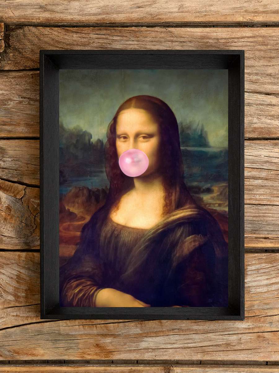 Mona Lisa Bubble Gum - Funny… Funny Minimalist Collage Sanatsal Modern Tablo Siyah Çerçeveli Poster Modern Duvar Tablo