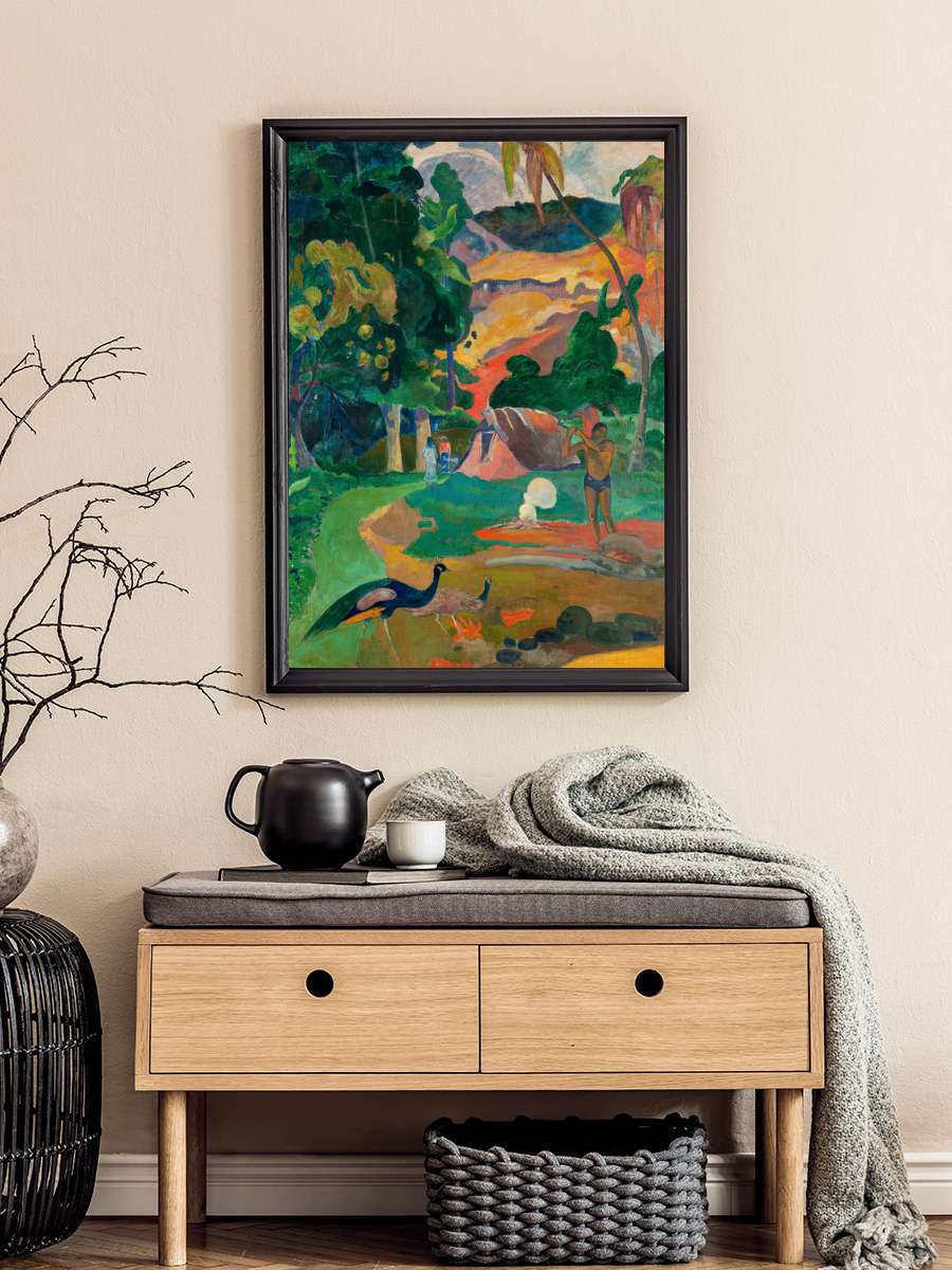 Landscape with Peacocks … (Vintage Tahitian Landscape) -… Sanatsal Modern Tablo Siyah Çerçeveli Poster Modern Duvar Tablo