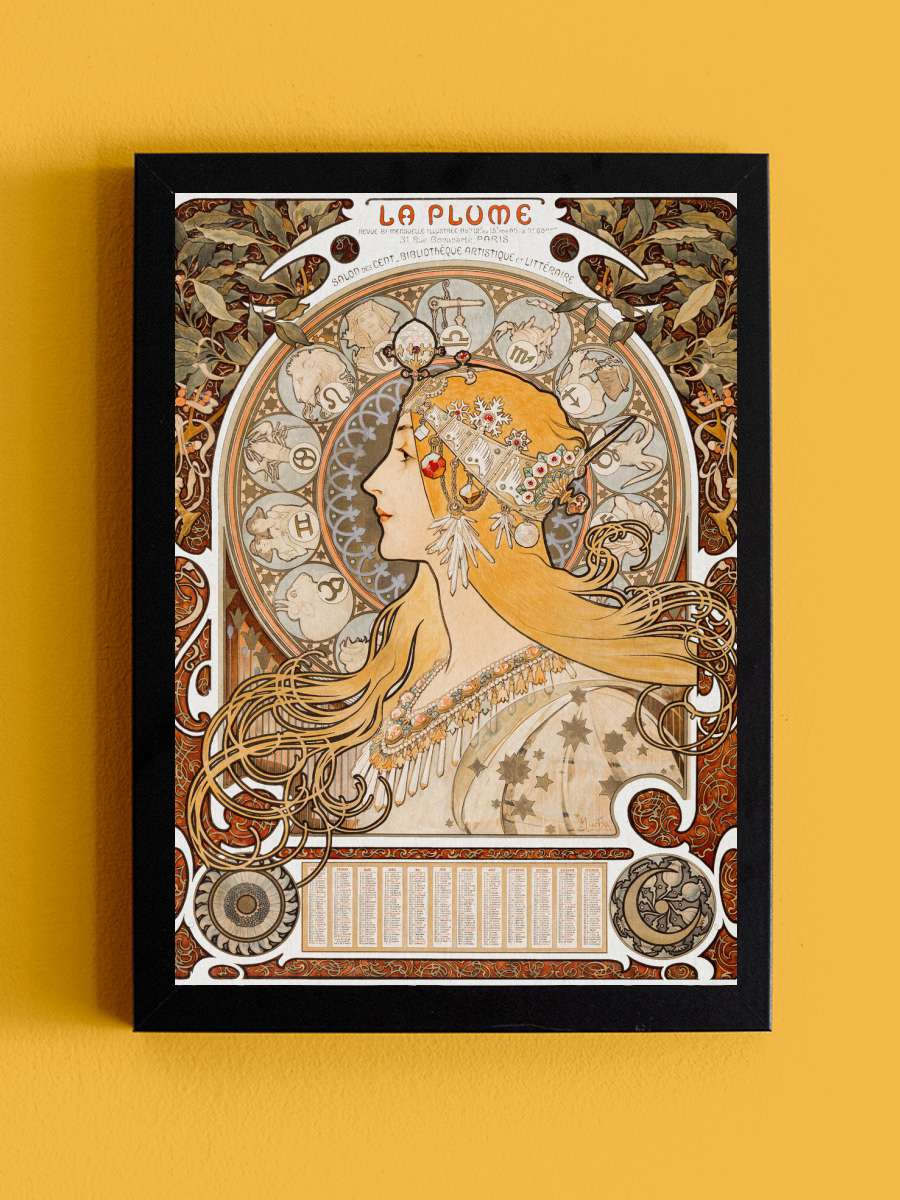 La Plume, Female Portrait … (Vintage Art Nouveau Lady in… Sanatsal Modern Tablo Siyah Çerçeveli Poster Modern Duvar Tablo