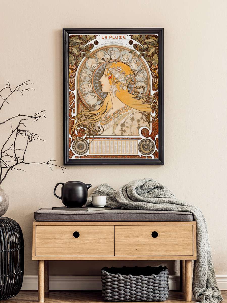 La Plume, Female Portrait … (Vintage Art Nouveau Lady in… Sanatsal Modern Tablo Siyah Çerçeveli Poster Modern Duvar Tablo