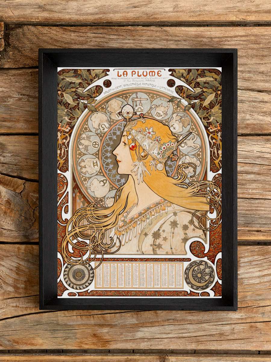 La Plume, Female Portrait … (Vintage Art Nouveau Lady in… Sanatsal Modern Tablo Siyah Çerçeveli Poster Modern Duvar Tablo