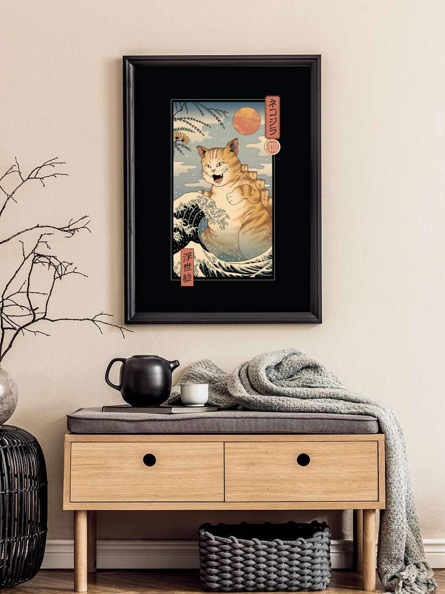 Vincent Trinidad - Catzilla Ukiyoe Sanatsal Modern Tablo Siyah Çerçeveli Poster Modern Duvar Tablo